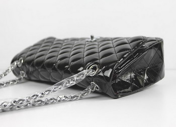 AAA Chanel Classic Flap Bag 1113 Black Quilted Patent Silver Chain Knockoff